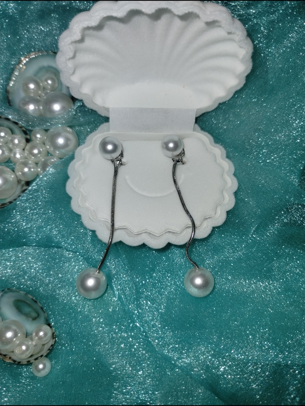 Elegant White Double Pearl Drop Wedding Earrings - Bridal Jewelry